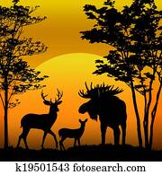 Deer and moose silhouette Deer and moose silhouette
