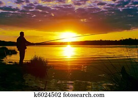 em, a, noite, ligado, pesca