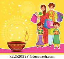 família, é, celebrando, Diwali