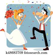 Funny Bride and Groom Dancing at their Wedding Vector Funny Bride and Groom Dancing at their Wedding Vector
