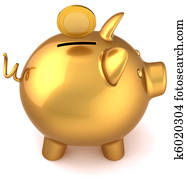 Golden piggy bank. Money donate