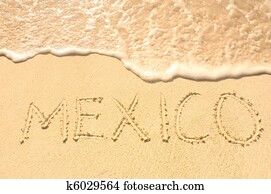 Mexico Written in Sand on Beach