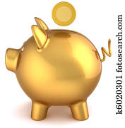 Piggy bank with a coin total golden