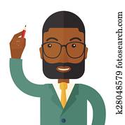 schwarzer mann, halten, a, pen.