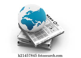 Stack of newspaper with globe Stack of newspaper with globe