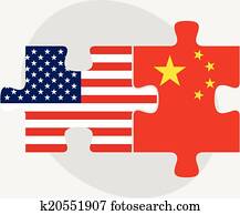 usa, en, china, vlaggetjes, in, raadsel