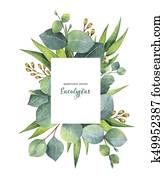Watercolor vector green floral card with eucalyptus leaves and branches isolated on white background. Watercolor vector green floral card with eucalyptus leaves and branches isolated on white background.