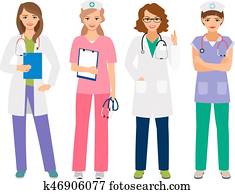 Young female doctor and nurse characters Young female doctor and nurse characters