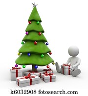 3d, human, e, achristmas, árvore