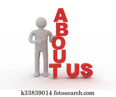 about us symbol with a 3d businessman about us symbol with a 3d businessman