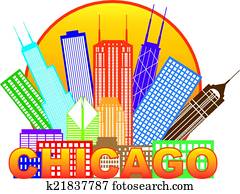 Chicago City Skyline Color in Circle Illustration Chicago City Skyline Color in Circle Illustration