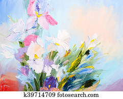 oil painting - abstract bouquet of spring flowers, colorful watercolor oil painting - abstract bouquet of spring flowers, colorful watercolor