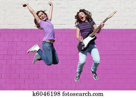 adolescente, grupo pnf, com, guitarra