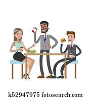 almoço, em, escritório.