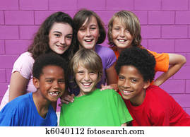 diverso, raça misturada, grupo crianças