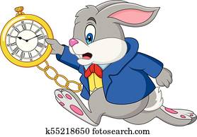 karikatur, kanninchen, halten, uhr karikatur, kanninchen, halten, uhr