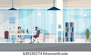 kreativ, büro, co-working, zentrieren, geschäftsmenschen, sitzen, buero, arbeitend zusammen