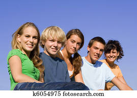 grupo, de, sorrir feliz, juventude