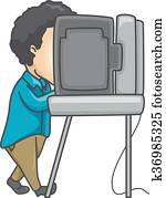 hombre, votación, máquina