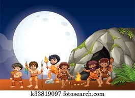 caveman, vivendo, em, a, caverna