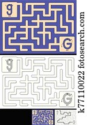 leicht, alphabet, labyrinth, -, buchstabe g leicht, alphabet, labyrinth, -, buchstabe g