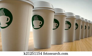 Paper Coffee Cups In a Row Paper Coffee Cups In a Row