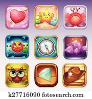 Set icons for app store and Google Play to computer games on various topics Set icons for app store and Google Play to computer games on various topics
