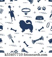 パターン の シルエット Chow Chow 犬 ボール 骨 ブラシ 櫛 おもちゃ そして 他 項目 へ 心配 のための Pet クリップアート 切り張り イラスト 絵画 集 K Fotosearch