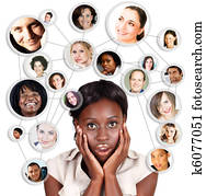 afrikanisch, amercian, unternehmerin, und, soziales, vernetzung