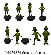 americano africano, leprechaun, niño, ilustración, silueta