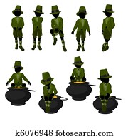 americano africano, leprechaun, niño, ilustración, silueta