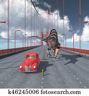 Dinosaur on the Golden Gate Bridge in San Francisco Dinosaur on the Golden Gate Bridge in San Francisco
