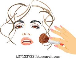 Makeup. Applying blush with a brush Makeup. Applying blush with a brush