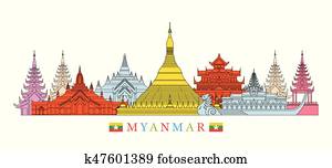 Myanmar Architecture Landmarks Skyline Myanmar Architecture Landmarks Skyline