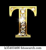 t isolated golden letters with diamonds on black t isolated golden letters with diamonds on black