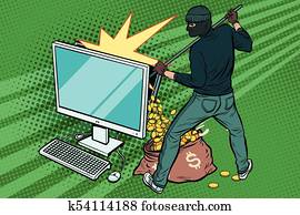 אונליין, האקר, steals, דולר, כסף, מ, מחשב