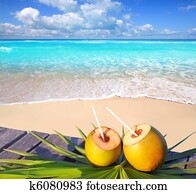 Caribbean paradise beach coconuts cocktail Caribbean paradise beach coconuts cocktail