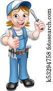 Cartoon Female Electrician Holding Screwdriver Cartoon Female Electrician Holding Screwdriver