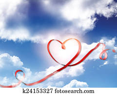 corazón, cinta, amor, día de valentines, matrimonio, cielo, nubes, azul