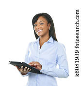 Happy woman with tablet computer