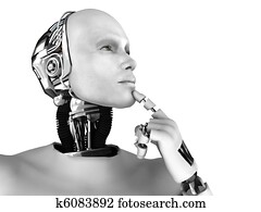 Male robot thinking about something. Male robot thinking about something.