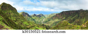 Panoramic  view of Serra Malagueta mountains in Santiago Island Cape Verde - Cabo Verde