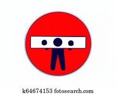 Stop Sign Person Chained to White Pillory