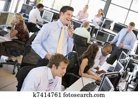 View Of Busy Stock Traders Office