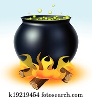 Witch cauldron on fire Witch cauldron on fire