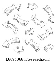 3d, pfeil, sketchy, entwerfen elemente, satz, vektor, abbildung 3d, pfeil, sketchy, entwerfen elemente, satz, vektor, abbildung