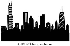 caricatura, chicago, skyline