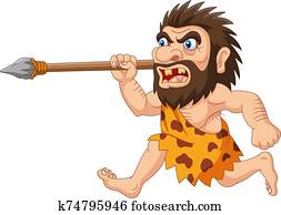 Cartoon caveman hunting with spear Cartoon caveman hunting with spear
