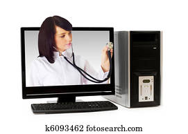 Doctor from computer screen - Healthcare or computer security concept