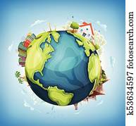 Earth Planet Background With House and Nature Earth Planet Background With House and Nature